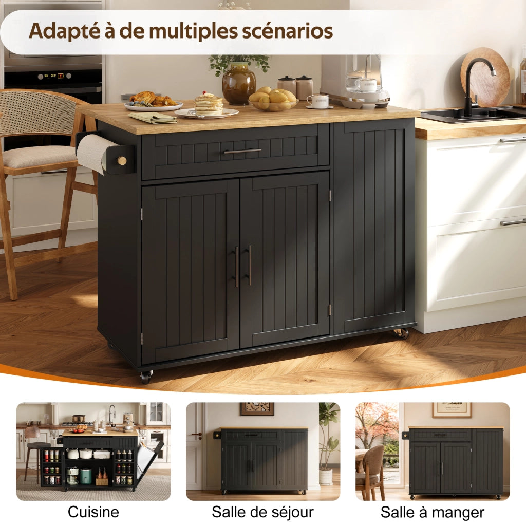 Isola da cucina con piano pieghevole; mobile contenitore; cassetto; ruote bloccabili; per cucina; 130 × 70 × 93 cm