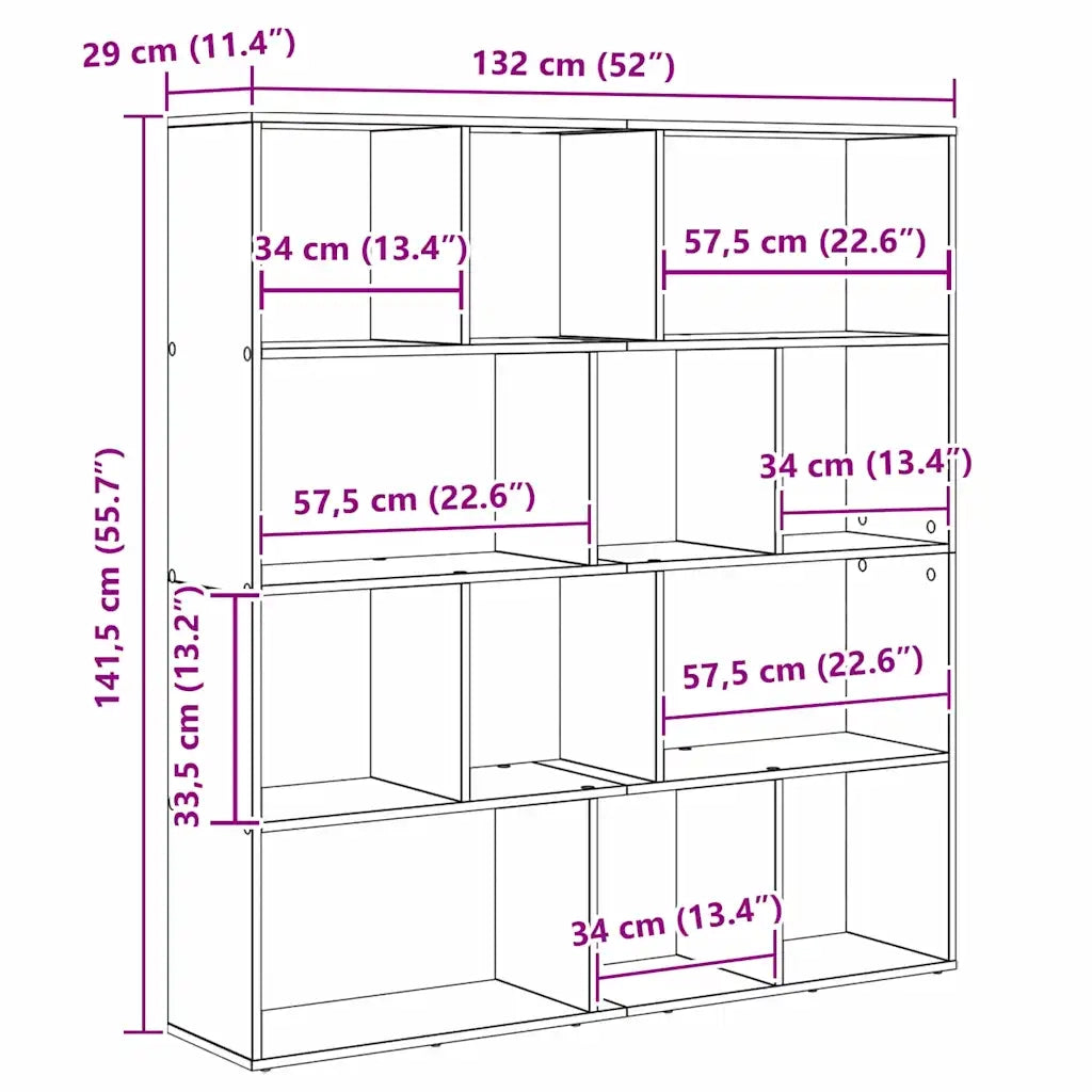 vidaXL Armadio per Libri Rovere nero 132 x 29 x 141.5 cm
