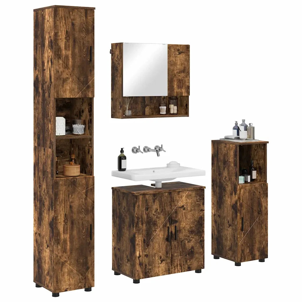 Set di mobili per il bagno Montaggio a parete 4 pcs Rovere fumé
