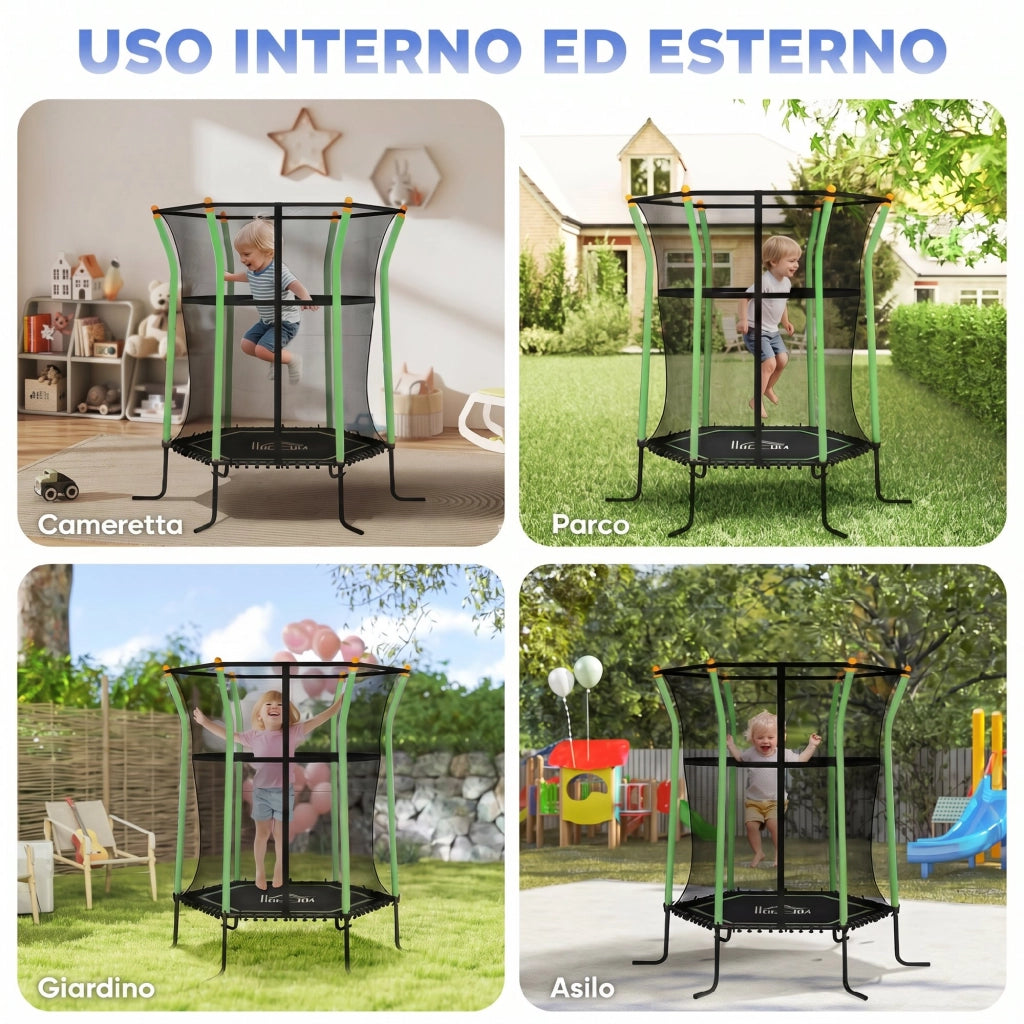 Trampolino da Giardino per Bambini ¨C Zephmum ¨C Verde 163.5x190 cm