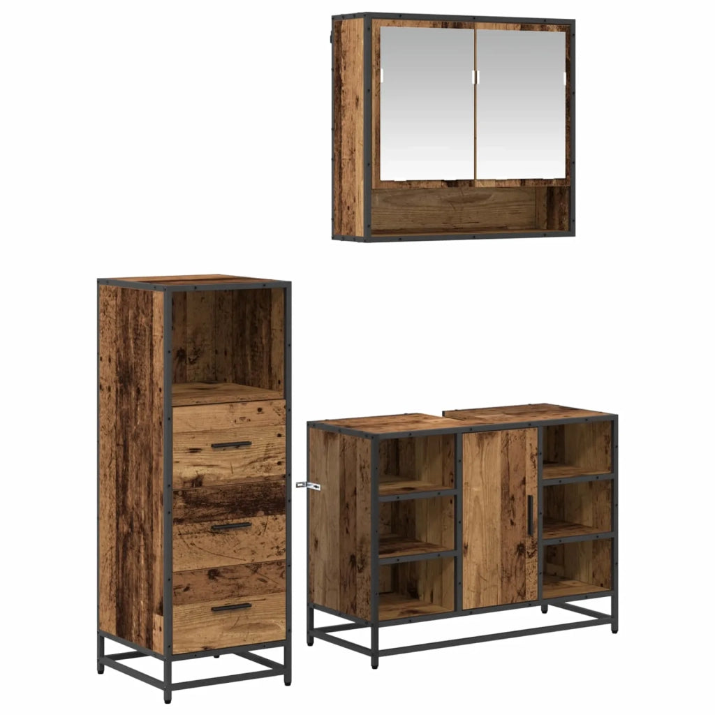 Set di mobili per il bagno con cassetto 3 pcs Legno vecchio 3402563