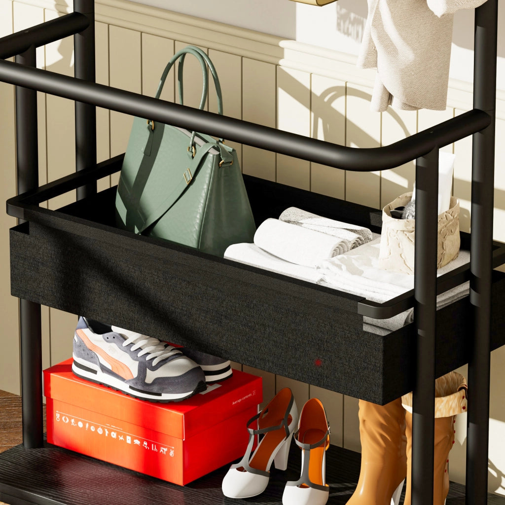 Armadio modulare aperto con vano appendiabiti; specchio e ruote - per ingresso - 70×40×170 cm - nero