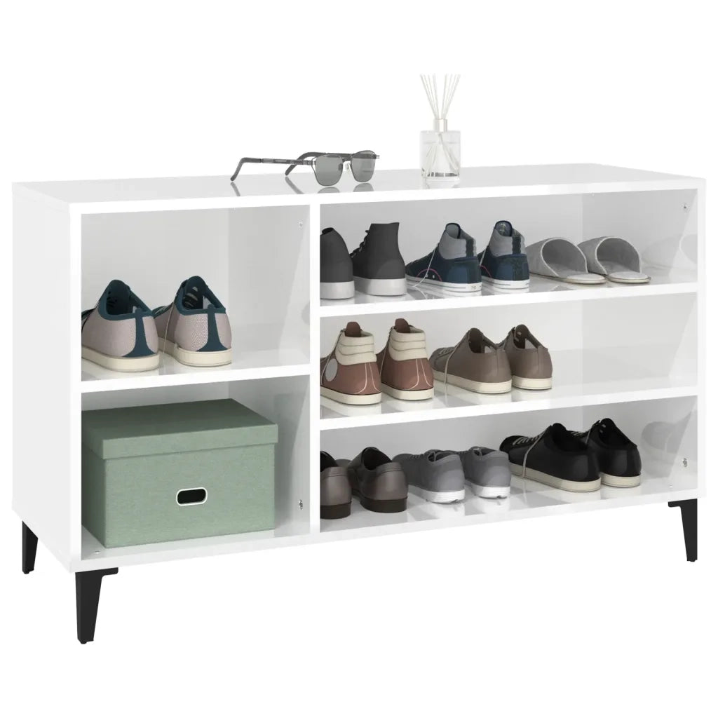 Scarpiera Bianco Lucido 102x36x60 cm in Legno Multistrato 819750