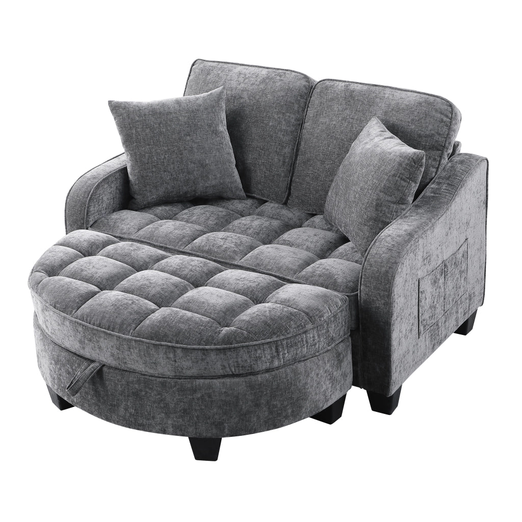 Divano letto 2 in 1 con pouf contenitore; Divano convertibile; in tessuto traspirante; legno di eucalipto; grigio scuro