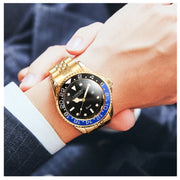 Trade Shop - Orologio Polso Uomo Acciaio Quarzo Dorato Nero Blu Nautica Mare Longbo Subacqueo -