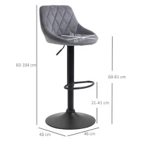 Set 2 Sgabelli da Bar con Altezza Regolabile, Base in Metallo e Seduta Finta Pelle, Sgabelli Alti Moderni Girevoli con Schienale e Poggiapiedi 46x48x83-104cm, Grigio e Nero