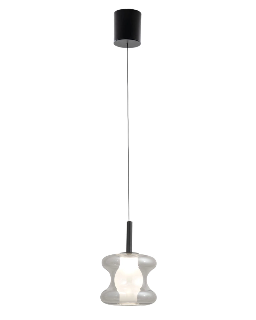 Lampada a Sospensione Frua in Metallo e Vetro Borosilicato Grigio Trasparente, LED 8W Integrato, CCT 2700K-3000K-4000K, Dimmerabile a step - Frua