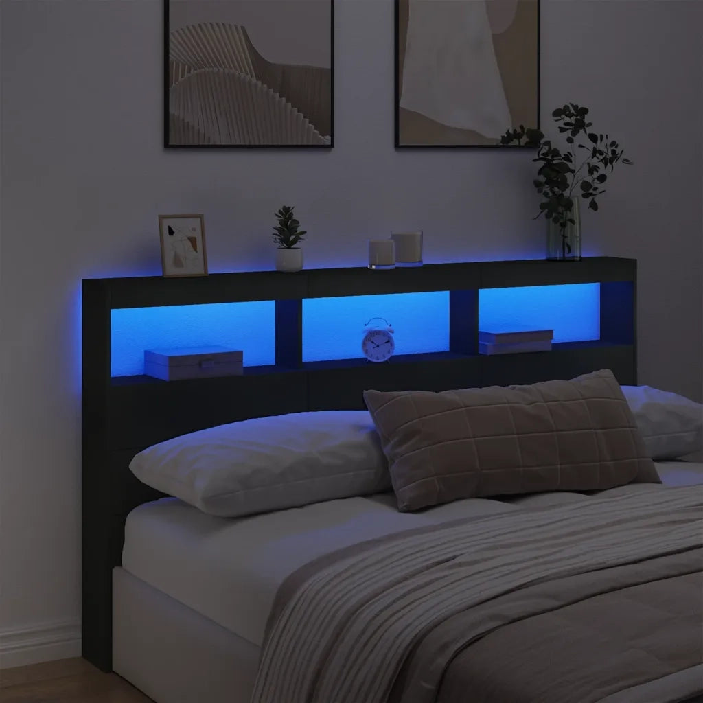 Testiera con Contenitore a LED Nera 180x17x102 cm 839211