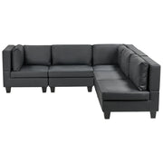 Divano componibile a 5 posti imbottito in tessuto nero gambe nere lato sinistro stile moderno