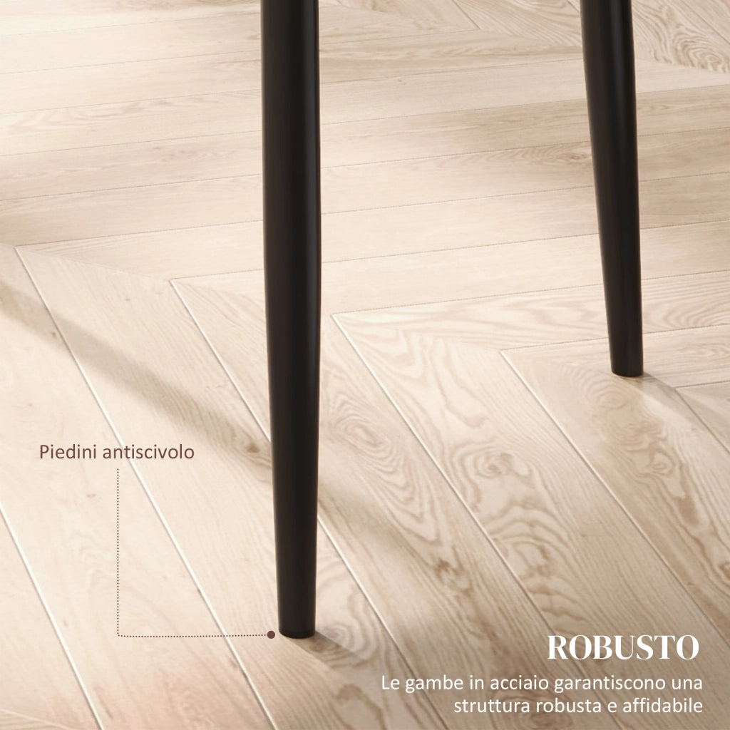Set di 2 Sedie da Pranzo Moderne con Schienale Alto in Finta Pelle e Acciaio, 41x50x97 cm, Nero