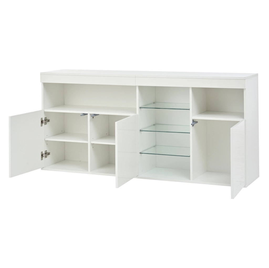 Credenza 155.5x35x72 cm con LED controllabile tramite app in truciolare e vetro bianco