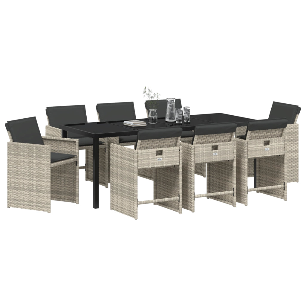 Set di mobili da pranzo da giardino con 9 pezzi e cuscini Grigio chiaro Rattan PE