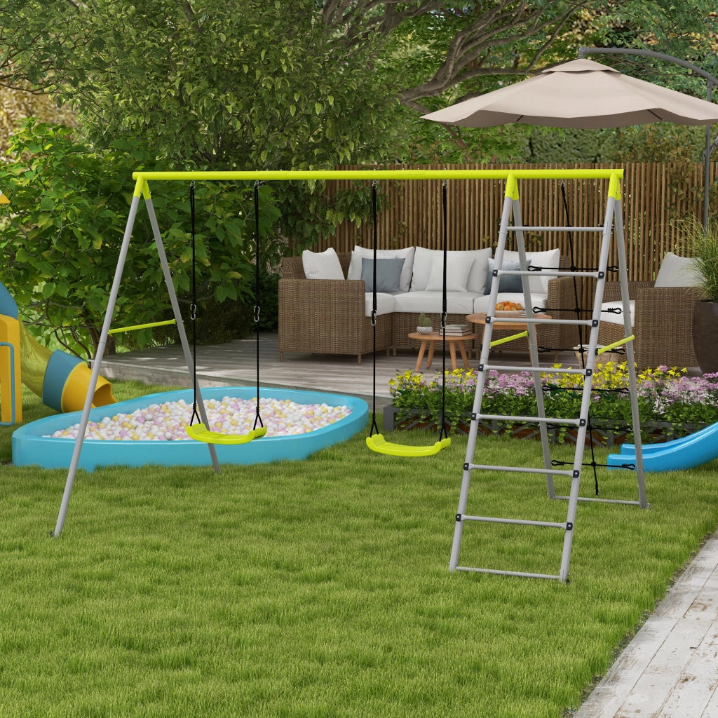 Set Altalena per Bambini con Rete da Arrampicata e Scala ¨C Minimal ¨C Verde