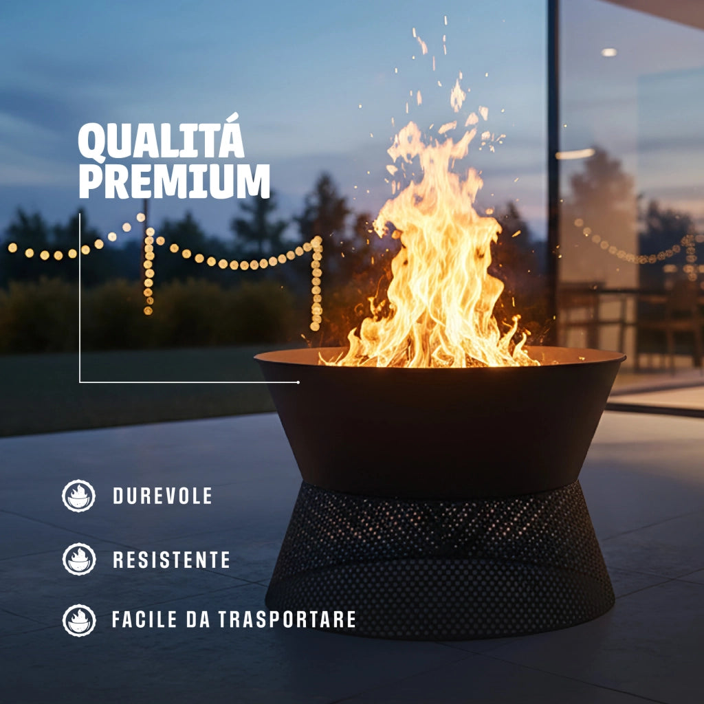 Braciere da Esterno a Legna in Ferro Verniciato a Polvere, Fire Pit Rotondo
