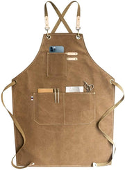 Grembiule da cucina in denim con inserto di canapa, colore marrone