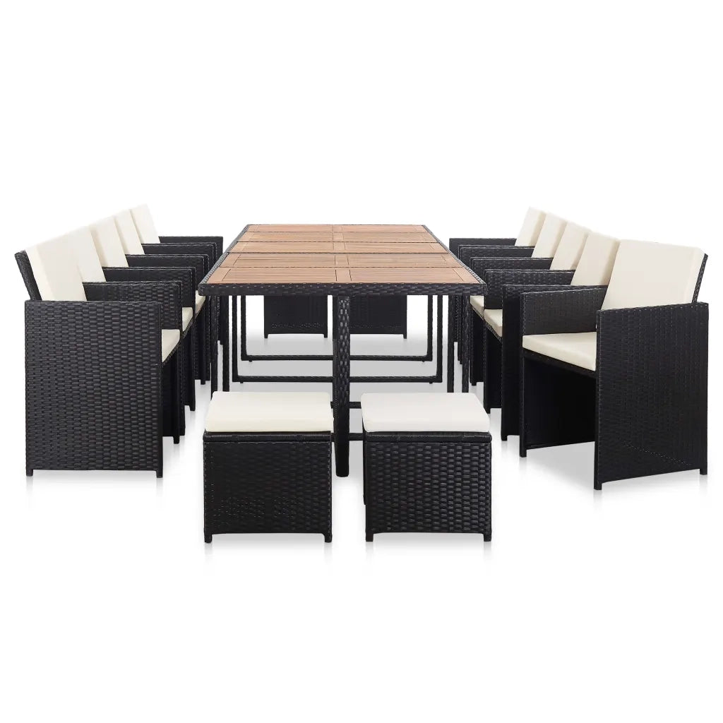 Set da Pranzo da Giardino 15 pz con Cuscini in Polyrattan Nero 46425