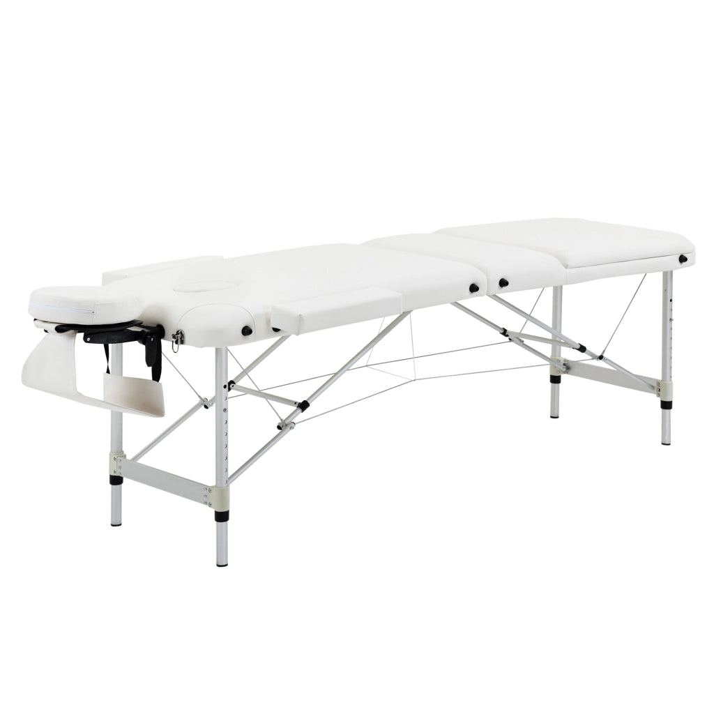 Lettino massaggio pieghevole regolabile in altezza con poggiatesta, PVC bianco, 215 x 60 x 61-84 cm