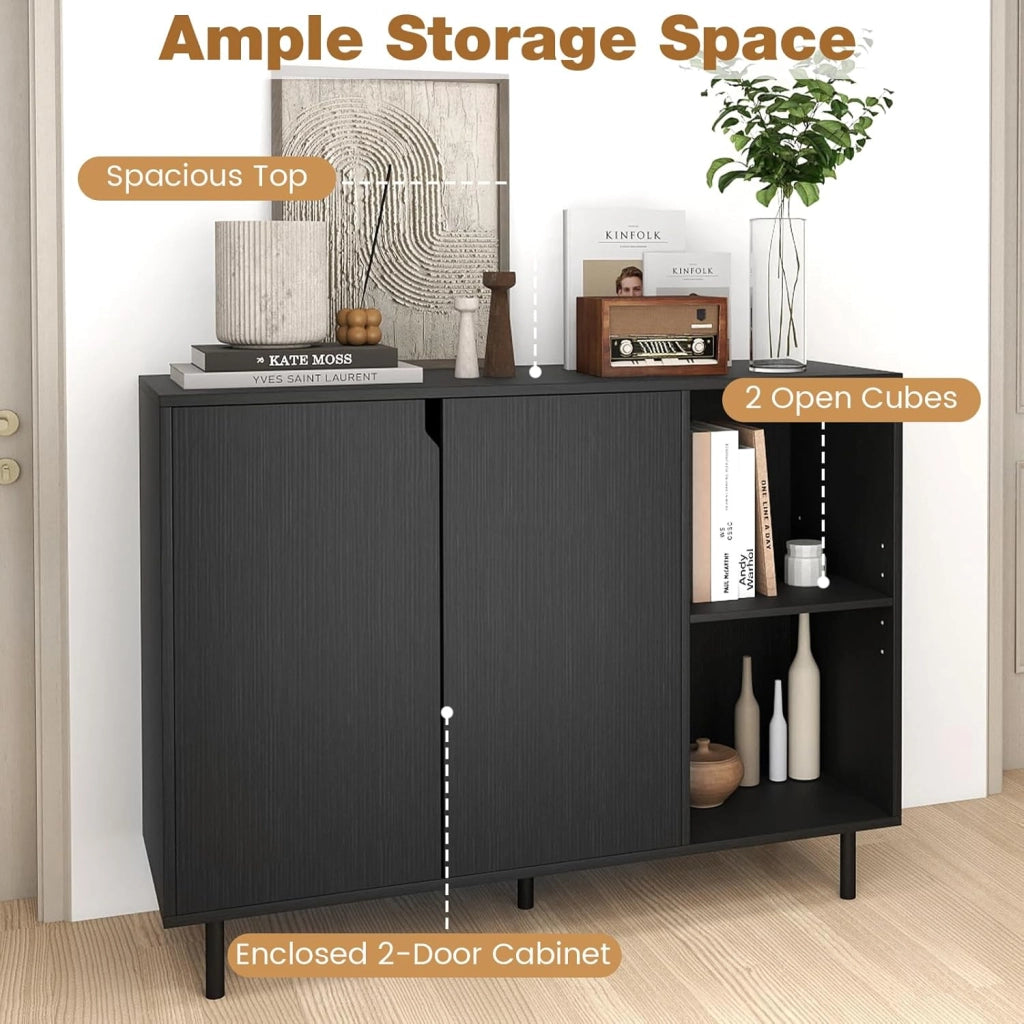 Credenza Cucina Bianca, Armadio Dispensa con Ante, Ripiano Regolabile in 5 Livelli e Dispositivo Anti-Ribaltamento, Mobile Buffet per Soggiorno e Corridoio, 106x38x80cm (L x P x A) (Nero)