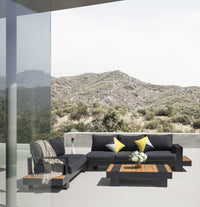 Salotto alluminio Idaho angolare 2+3 posti antracite top tavolo legno