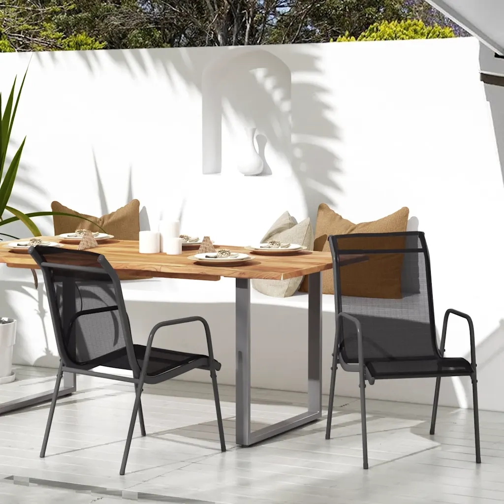 Sedie da Giardino 2 pz | Sedie da Esterno in Acciaio e Textilene Nere