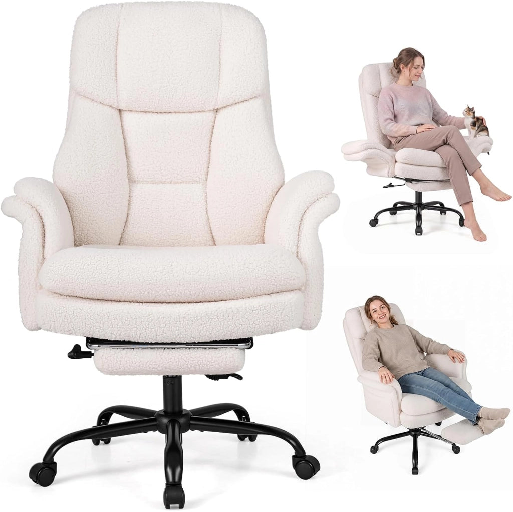 Sedia da Ufficio Ergonomica, Portata 150 kg (Bianco) | Sedia Scrivania con Rotelle Girevole, Braccioli Regolabili su 5 Livelli e Poggiapiedi Retrattile, per Casa e Ufficio