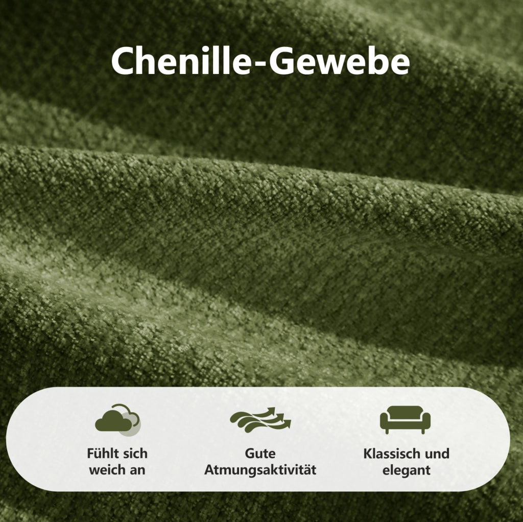 Divano modulare angolare 2 posti con pouf 194x160x68 cm in chenille verde