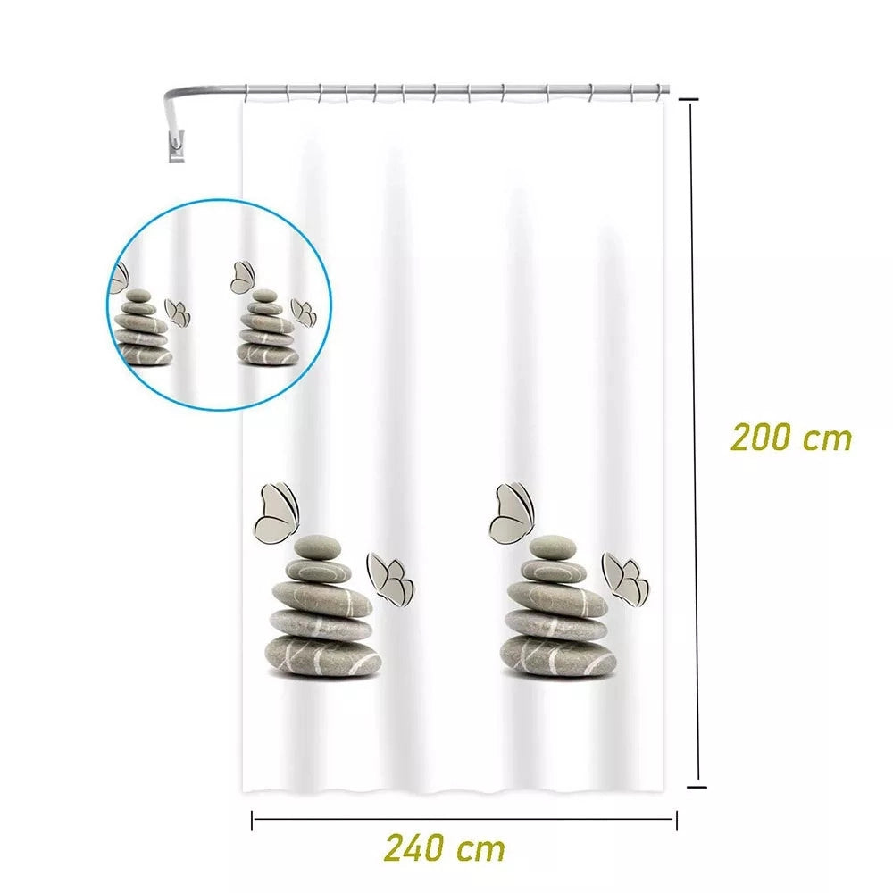Trade Shop - Tenda Doccia Vasca Bagno Impermeabile Decorata Sassi Shabby Chic 240x200cm 87566 -
