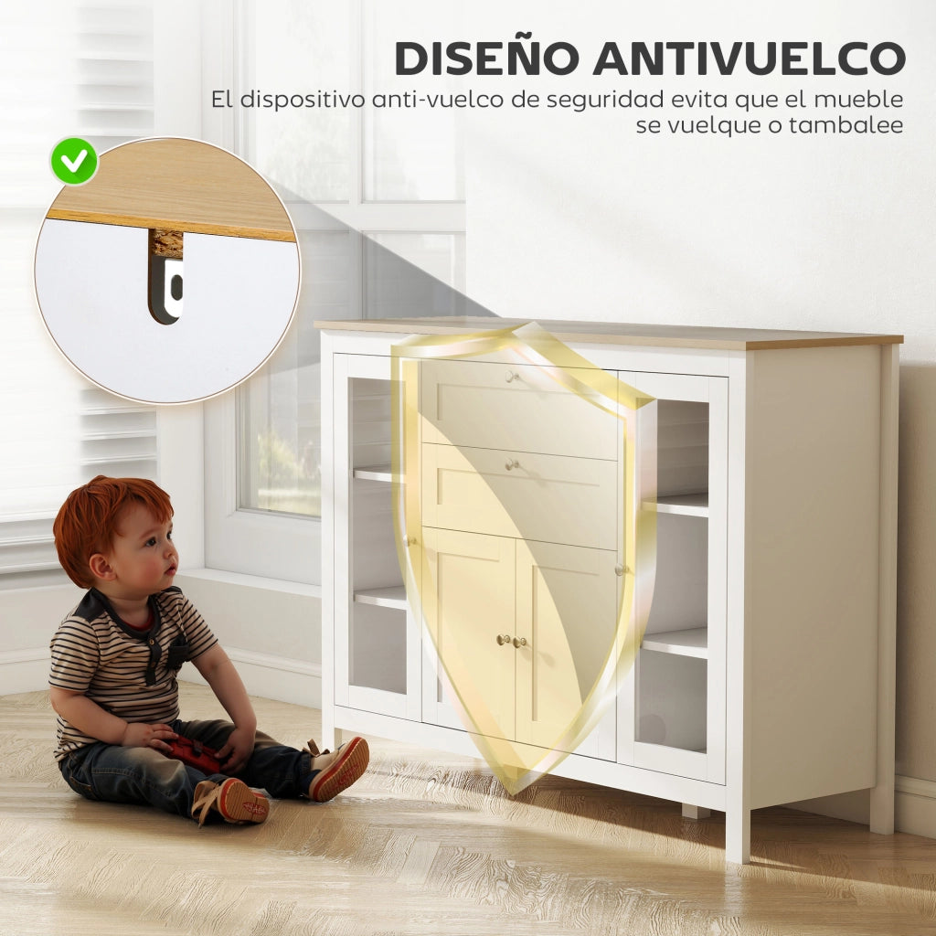 Armadio Bianco con 2 Ante a Vetro e 2 Cassetti ¨C zephmum ¨C 120x40x90 cm