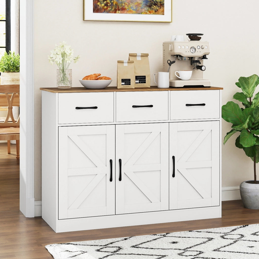 Grande credenza da 108 cm con ripiani regolabili e ante-Mobile cucina in legno per sala da pranzo e soggiorno Bianco