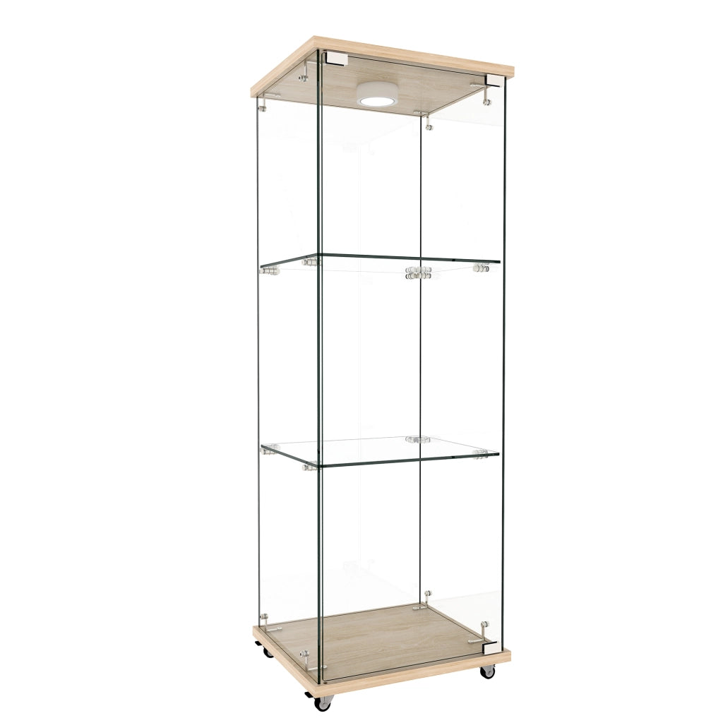 Libreria Vetrina con LED ¨C MINIMAL ¨C Legno, Vetro Temperato, 1 Porta, 3 Ripiani, 42.5x36.5x120 cm