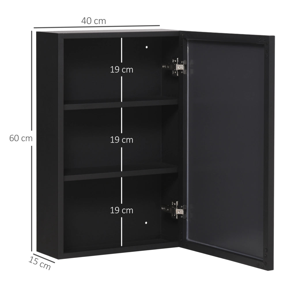 Mobile bagno pensile con specchio nero 40x15x60 cm a 3 ripiani