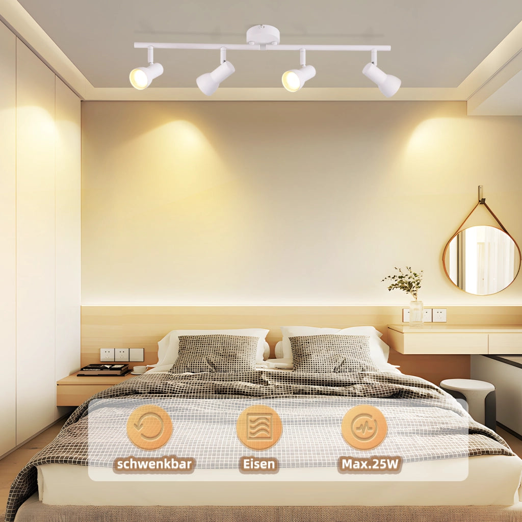 ZMH Faretto da soffitto bianchi 4 luci GU10 orientabili 350° metallo per soggiorno senza lampadina