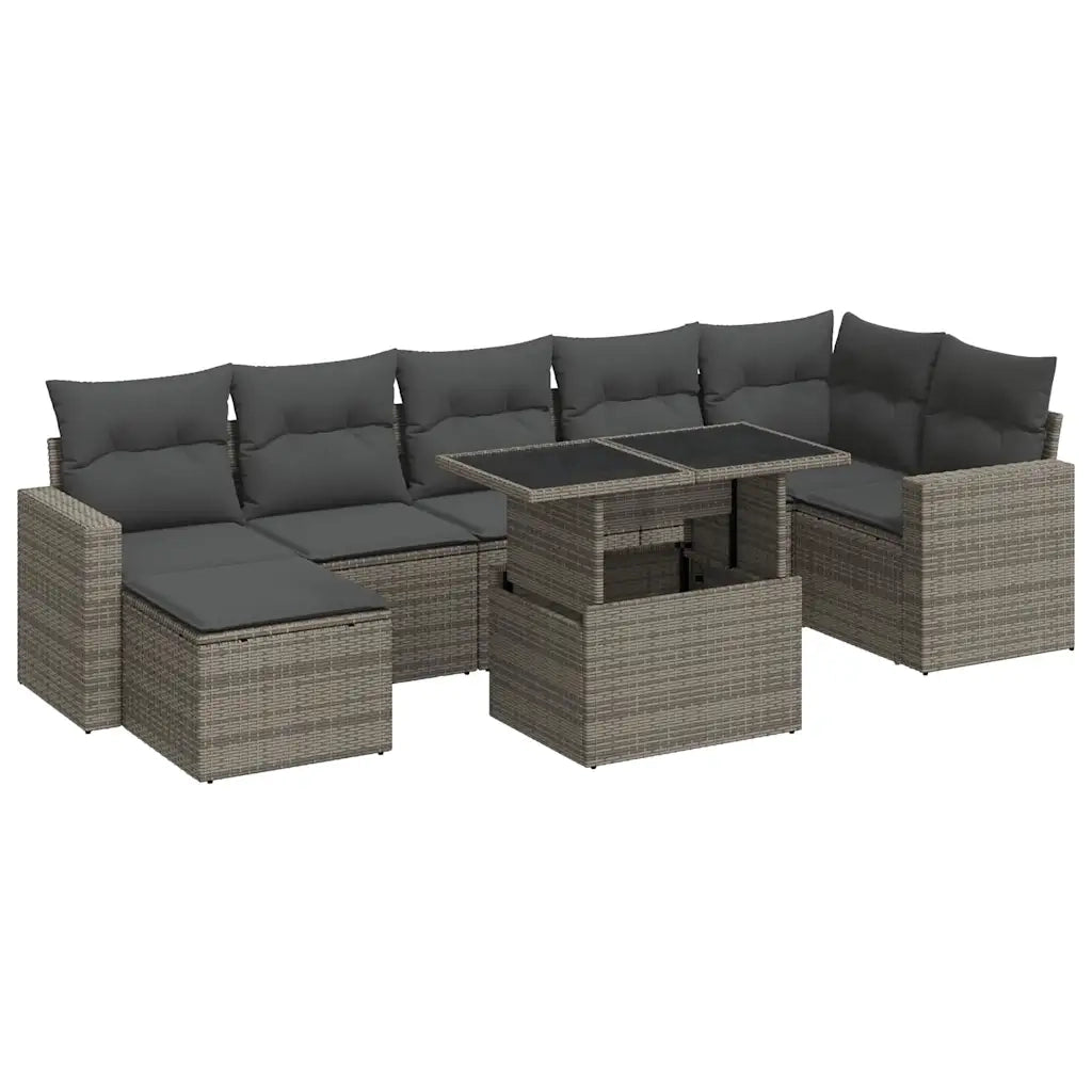 Set Divano da Giardino 8 pz con Cuscini Grigio in Polyrattan 3326361