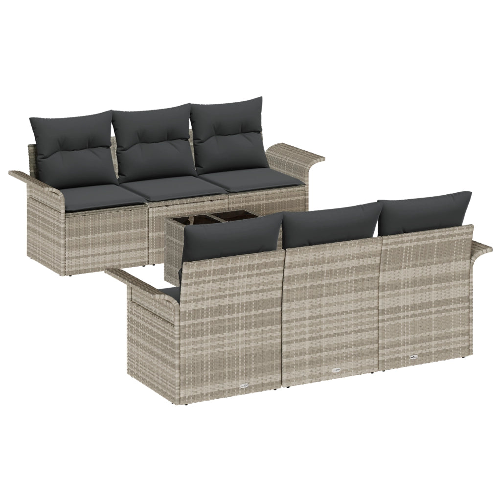Set divani giardino 7 pezzi con cuscini grigio chiaro in polyrattan