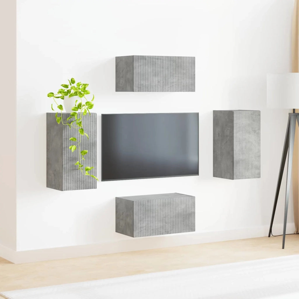 Set mobile TV 4 pz-Credenza per TV Grigio cemento Legno multistrato 506083