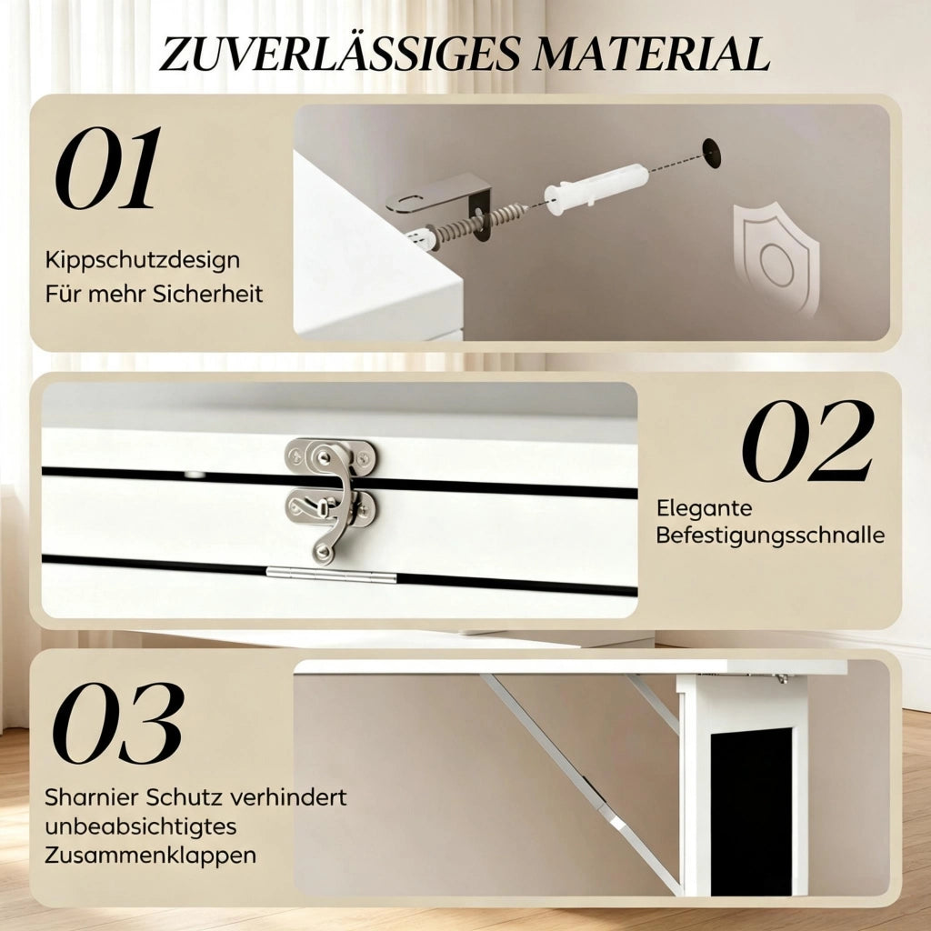 SCRIVANIA pieghevole da parete 98x51x153 cm MDF e legno Nero e Bianco