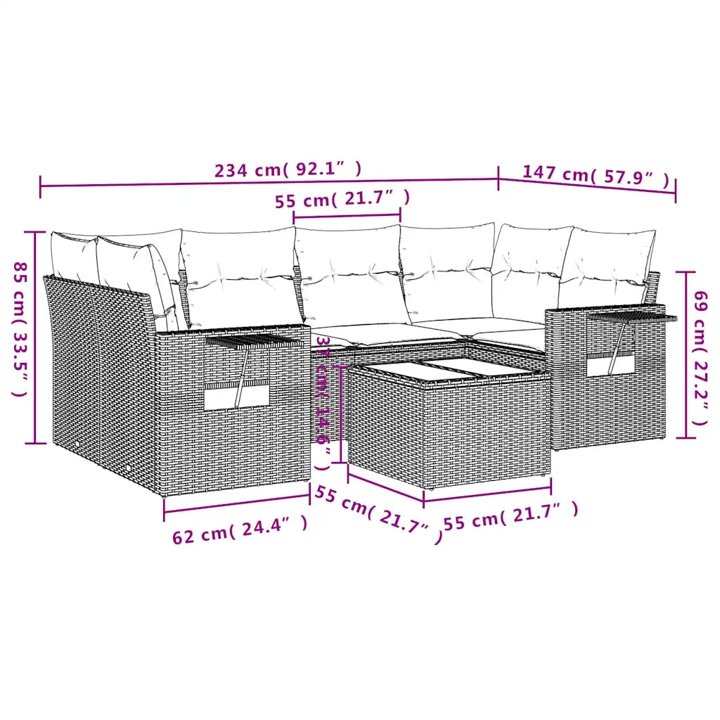 Set Divani da Giardino 7 pz con Cuscini Grigio in Polyrattan 3219920