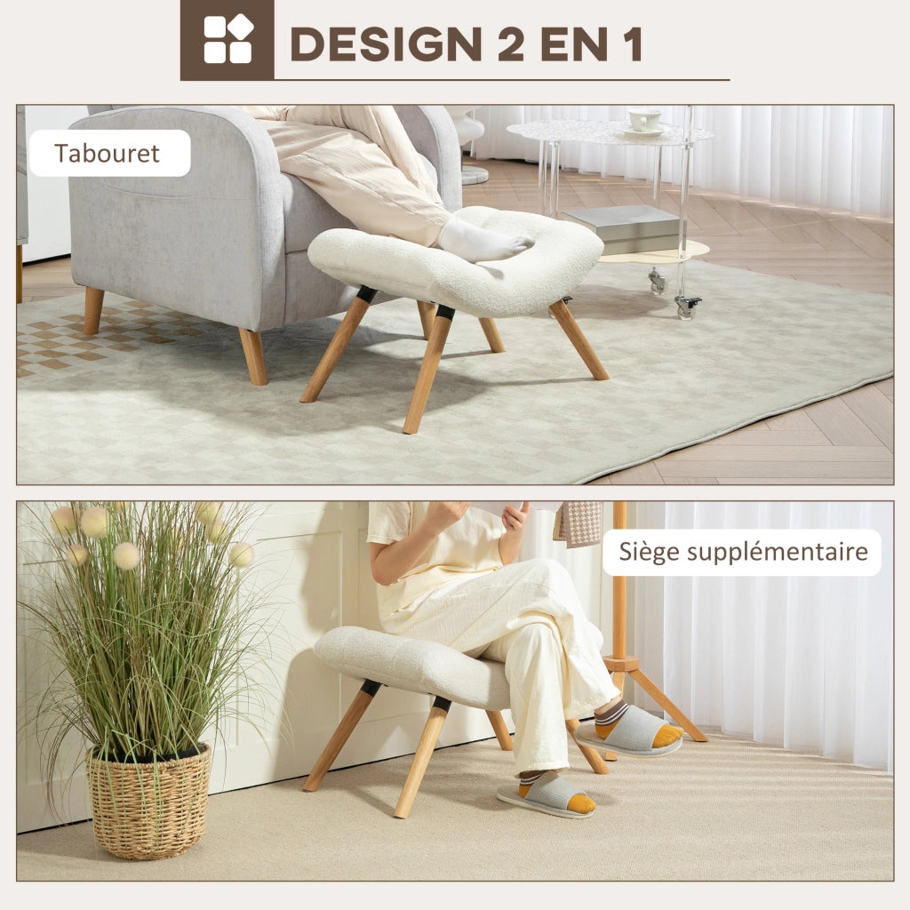 Pouf per salotto ¨C zephmum ¨C tessuto crema, gambe in legno