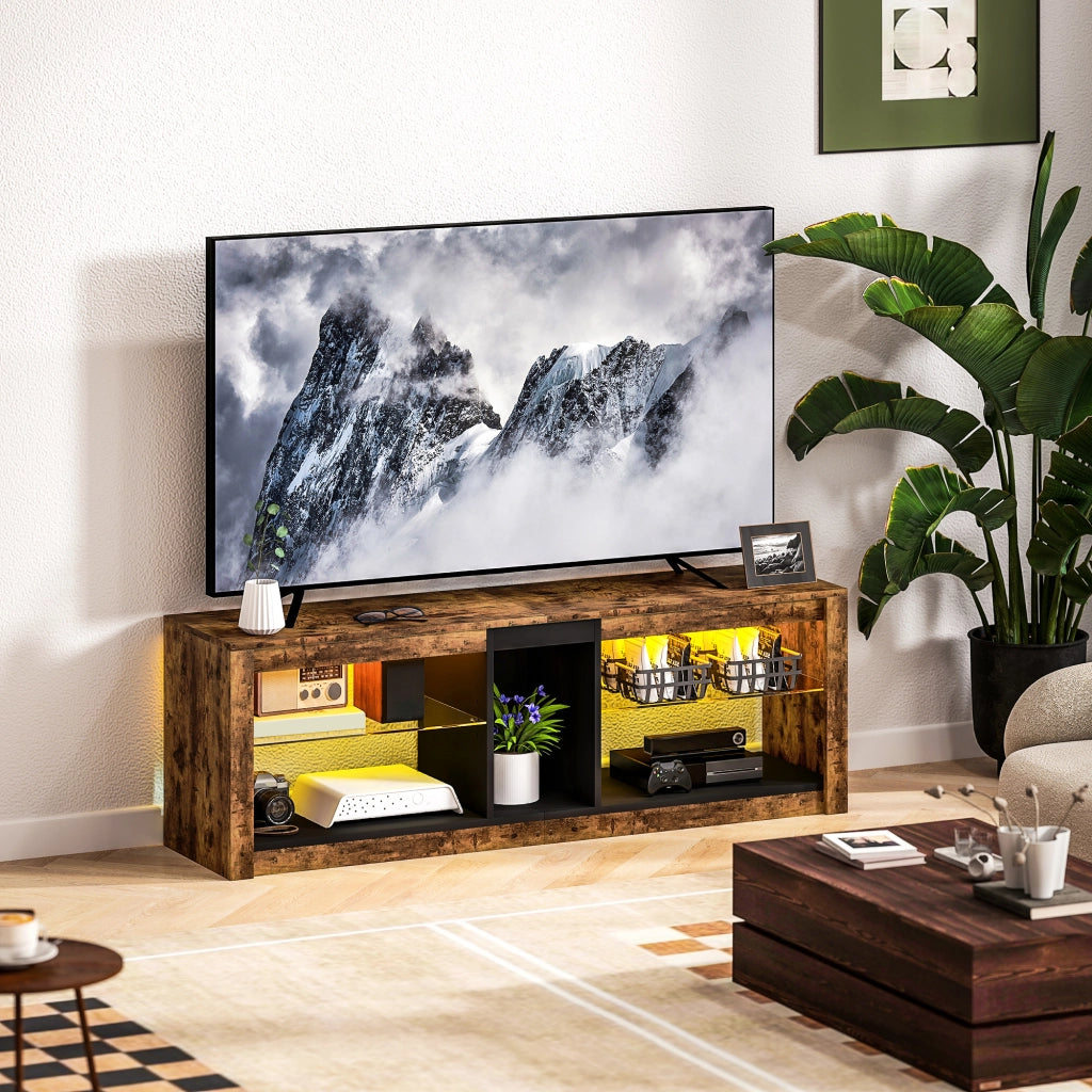 Mobile TV con luci LED e telecomando, ripiani aperti ¨C zephmum ¨C 140x35x47, marrone