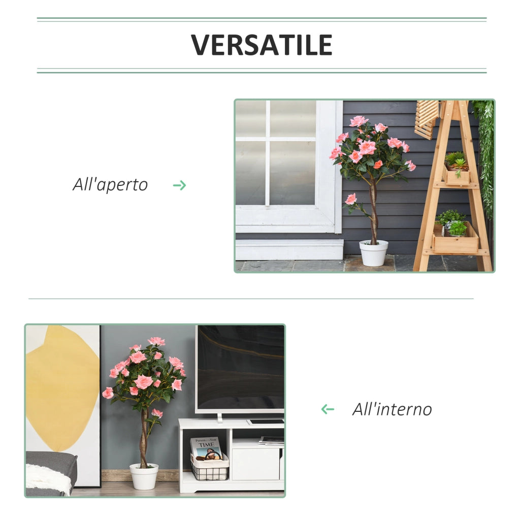 Pianta Finta di Rosa da 21 Fiori Ø18x90 cm con Vaso Riempito in Cemento e Muschio Rosa