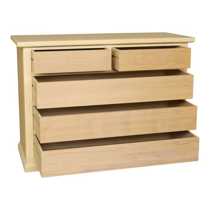 Cassettiera classica 5 cassetti in legno grezzo 120x50x85 - Mobili 2G