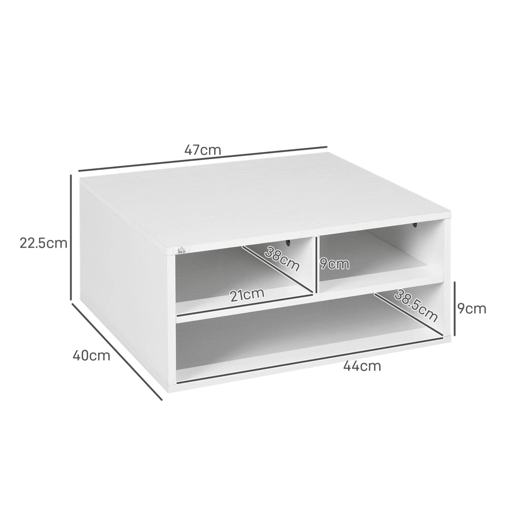 Mobile Porta Stampante con 3 Ripiani a 2 Livelli 47x40x22,5 cm in Truciolato Bianco