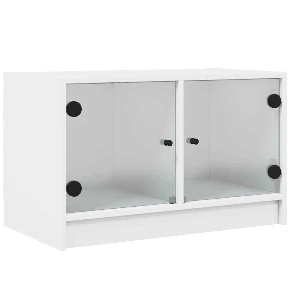 Mobile TV | Armadietto TV | Mobile Porta TV con Ante in Vetro Bianco 68x37x42 cm