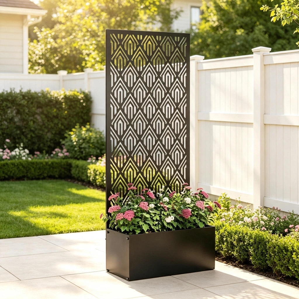 Struttura da giardino in metallo resistente alle intemperie con griglia e vaso per fiori, design ventilato per piante da giardino