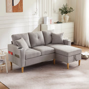 DIVANO angolare con chaise longue e contenitore 175x129x90 cm grigio chiaro cotone e lino
