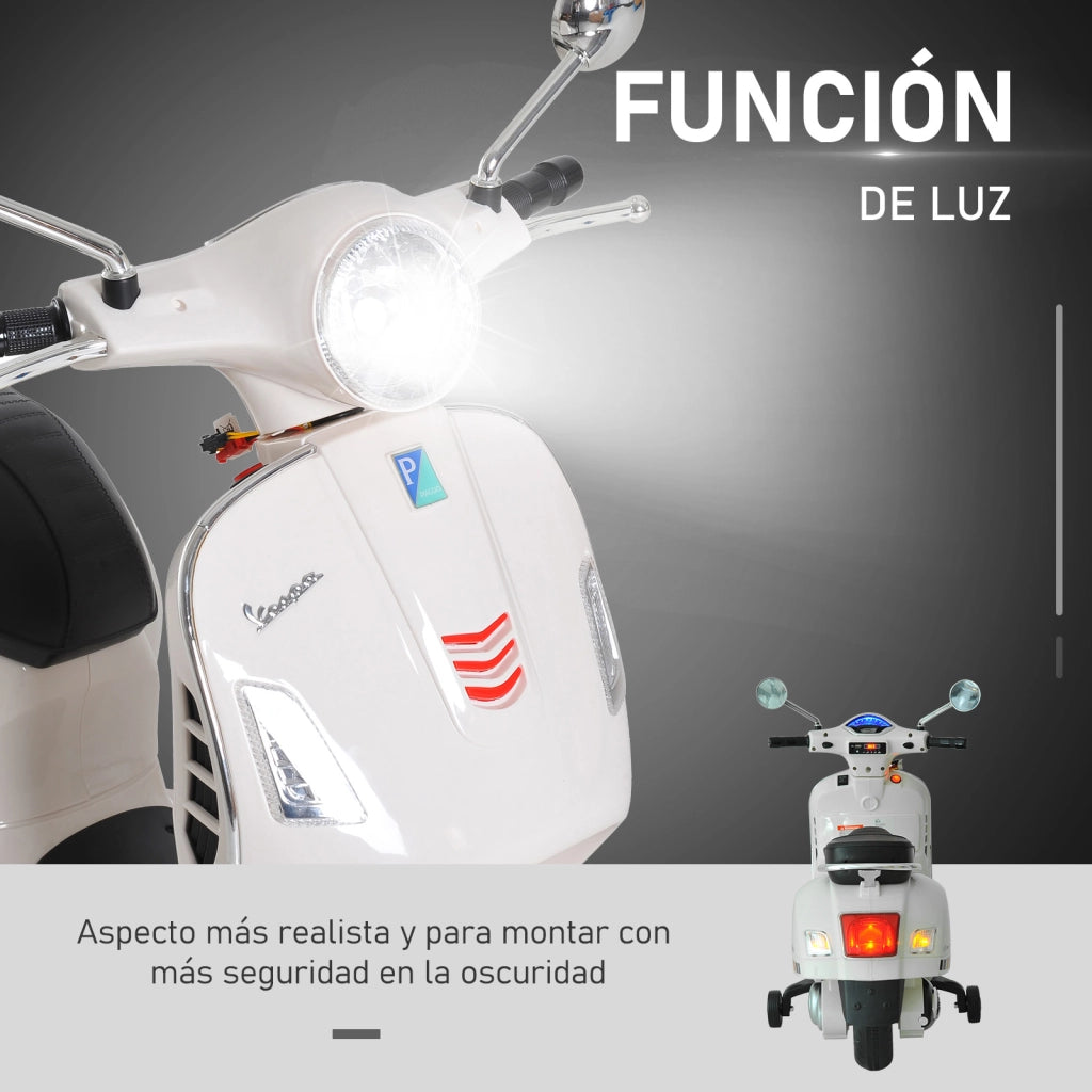 Moto Elettrica per Bambini 3-6 Anni con Licenza VESPA ¨C Xylo ¨C Bianco, 2-3 km/h, Musica e Clacson, 25 kg