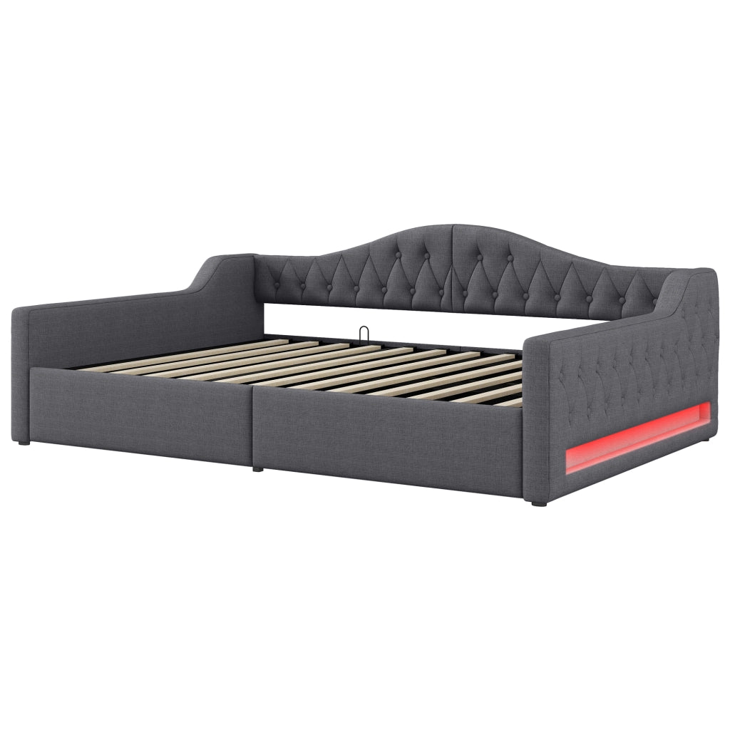 Letto da giorno imbottito 140x200 cm grigio con LED, contenitore e struttura in MDF e compensato