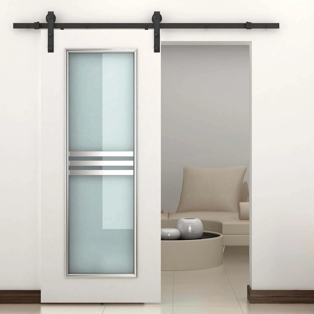 Binario per Porte Scorrevoli con Kit di Accessori Nero 200x4x0.6 cm