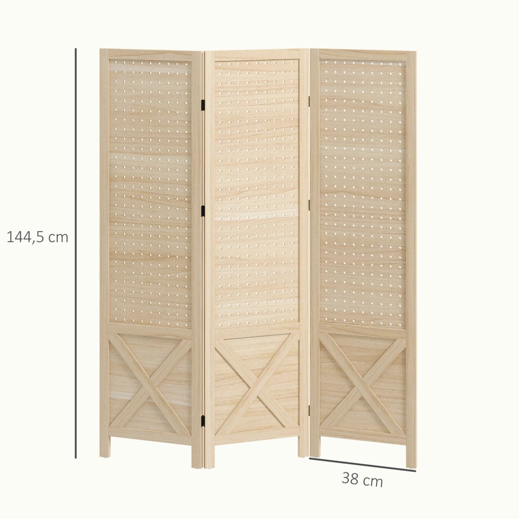 Paravento separatore 3 pannelli ¨C Xylo ¨C legno naturale traforato 114x144,5 cm