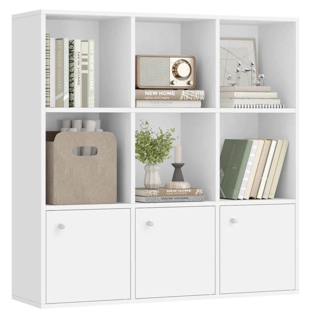 Libreria in legno ripiano portaoggetti per libri e DVD 97,5 x 30 x 97,5 cm colonna portaoggetti scaffalatura per ufficio in casa 3 armadietti inferiori bianco 12_0004234